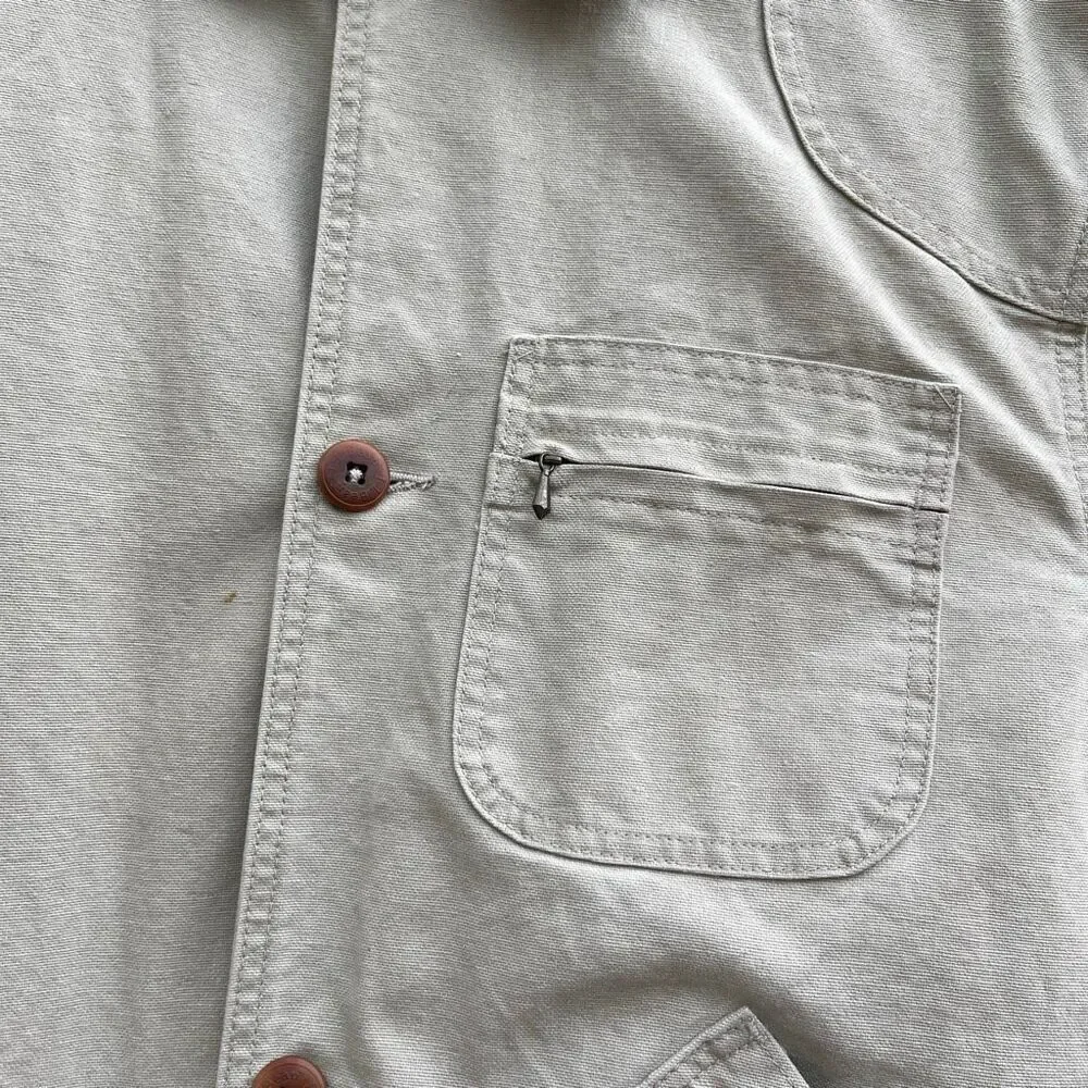 VTG LL Bean Field Coat Barn Jacket Canvas Corduroy Collar M Tall